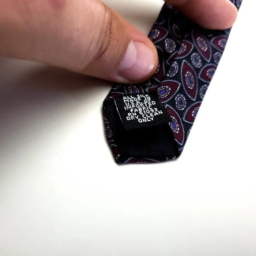 Stafford‎ Black Purple Print Geometric Short Wide Silk Tie